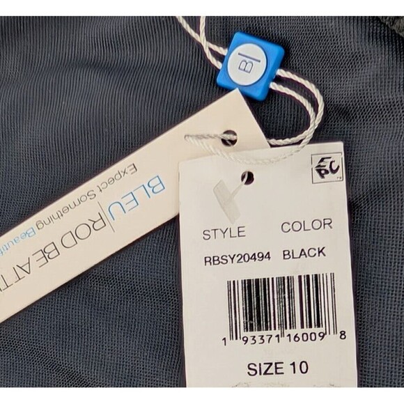 Bleu Rod Beattie Tankini Top Womens 10 Black Halter Metallic Contrast Ruched - Picture 7 of 13